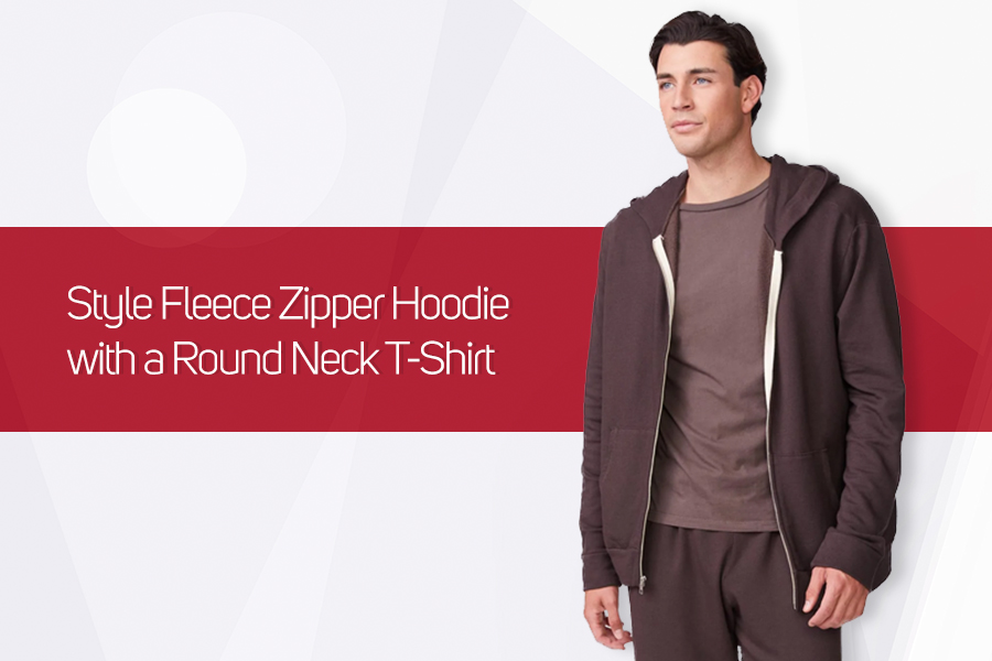 Style Fleece Zipper Hoodie with a Round Neck T-Shirt