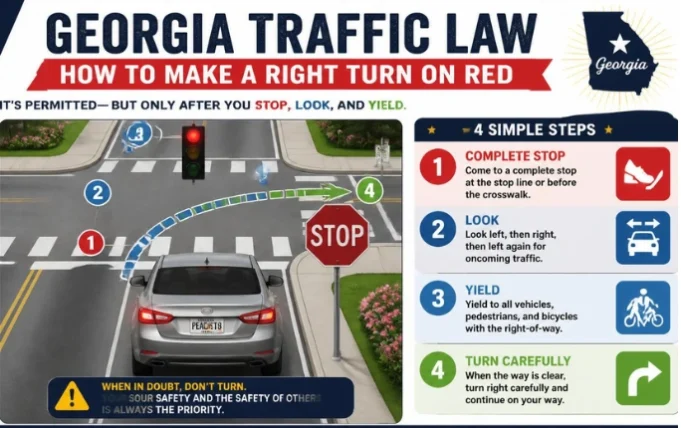 does georgia law require you to stop before turning right on a red light? does georgia law require you to stop before turning right on a red light?