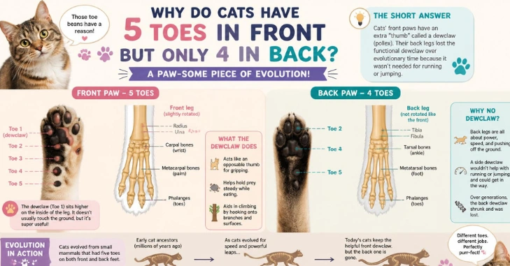 Why Do Cats Have Five Toes in Front but Only Four in Back?